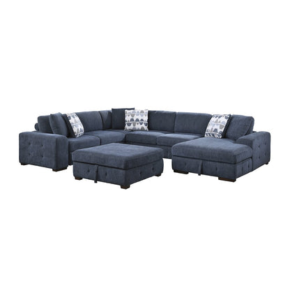 Lexicon Raife Chenille 5-Piece Sectional with Right Chaise in Blue