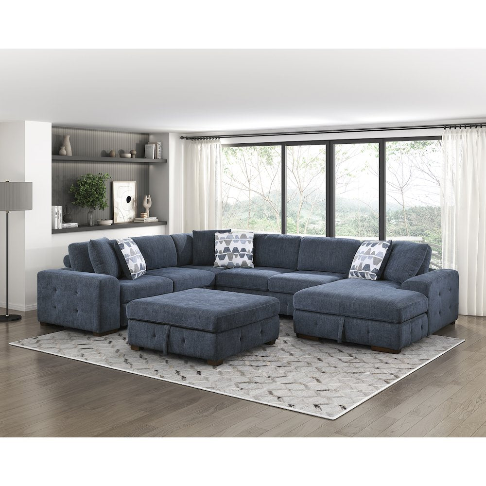 Lexicon Raife Chenille 5-Piece Sectional with Right Chaise in Blue