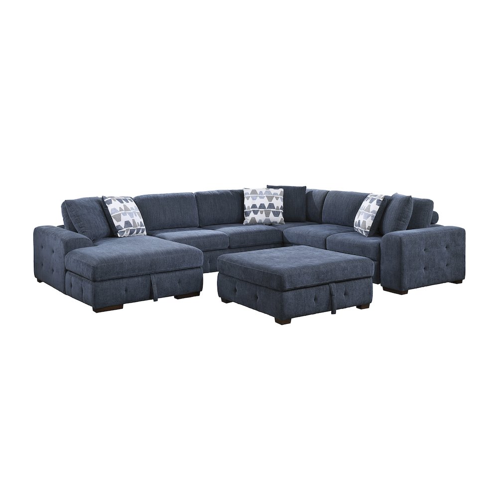 Lexicon Raife Chenille 5-Piece Sectional with Left Chaise in Blue
