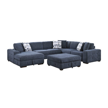 Lexicon Raife Chenille 5-Piece Sectional with Left Chaise in Blue