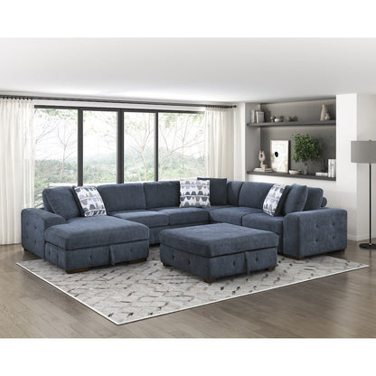 Lexicon Raife Chenille 5-Piece Sectional with Left Chaise in Blue