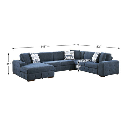 Lexicon Raife Chenille 5-Piece Sectional with Left Chaise in Blue
