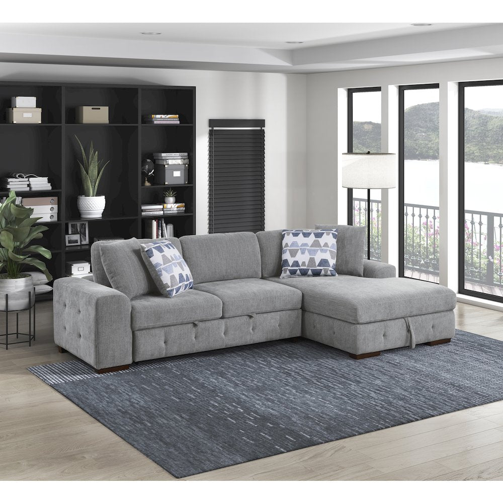 Lexicon Raife Chenille 2-Piece Sectional with Right Chaise in Gray