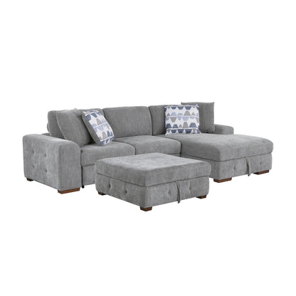 Lexicon Raife Chenille 3-Piece Sectional with Right Chaise and Ottoman in Gray