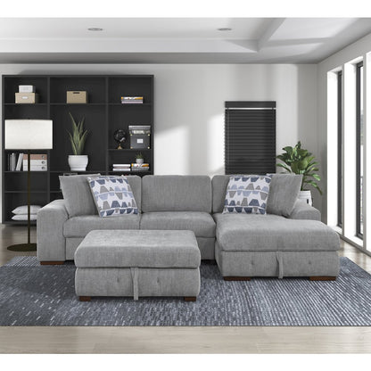 Lexicon Raife Chenille 3-Piece Sectional with Right Chaise and Ottoman in Gray
