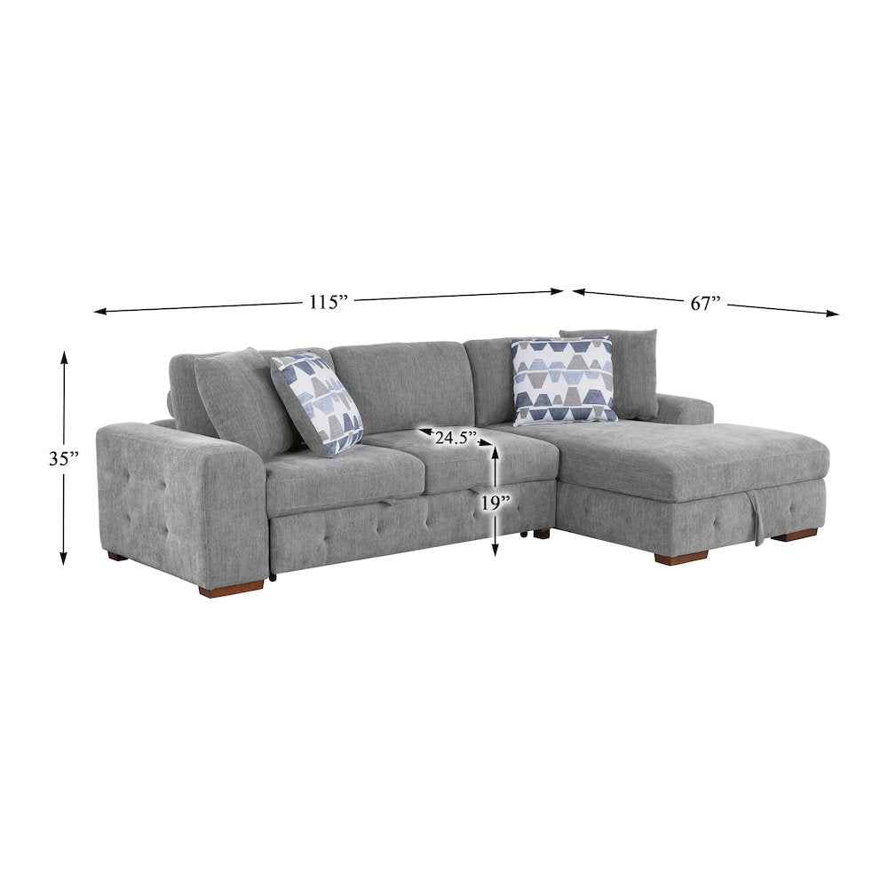Lexicon Raife Chenille 3-Piece Sectional with Right Chaise and Ottoman in Gray