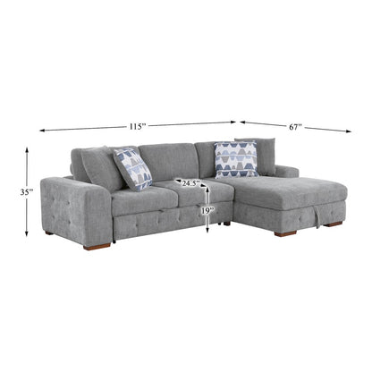 Lexicon Raife Chenille 3-Piece Sectional with Right Chaise and Ottoman in Gray