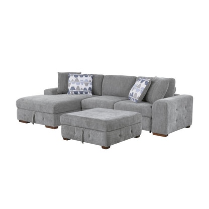 Lexicon Raife Chenille 3-Piece Sectional with Left Chaise and Ottoman in Gray