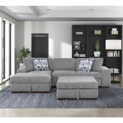 Lexicon Raife Chenille 3-Piece Sectional with Left Chaise and Ottoman in Gray