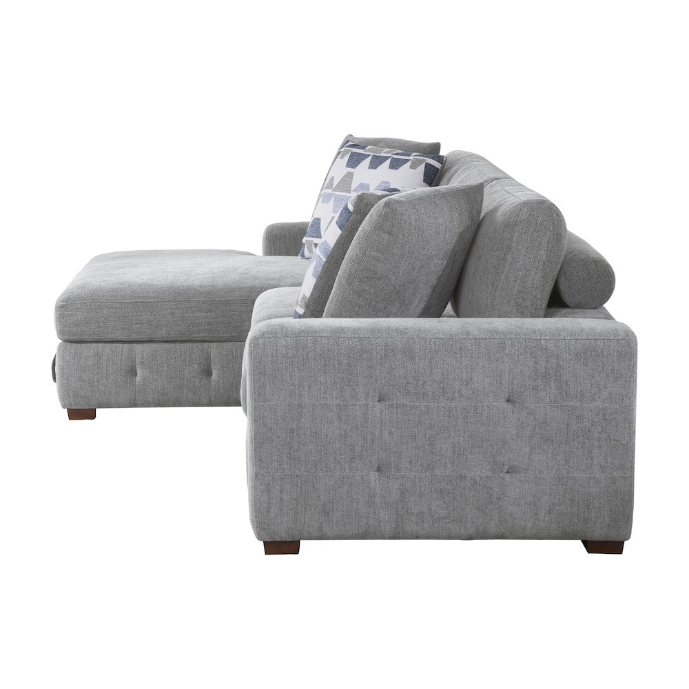 Lexicon Raife Chenille 3-Piece Sectional with Left Chaise and Ottoman in Gray