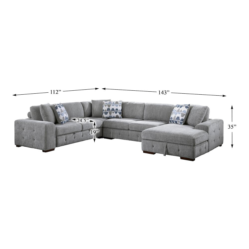 Lexicon Raife Chenille 4-Piece Sectional with Right Chaise in Gray