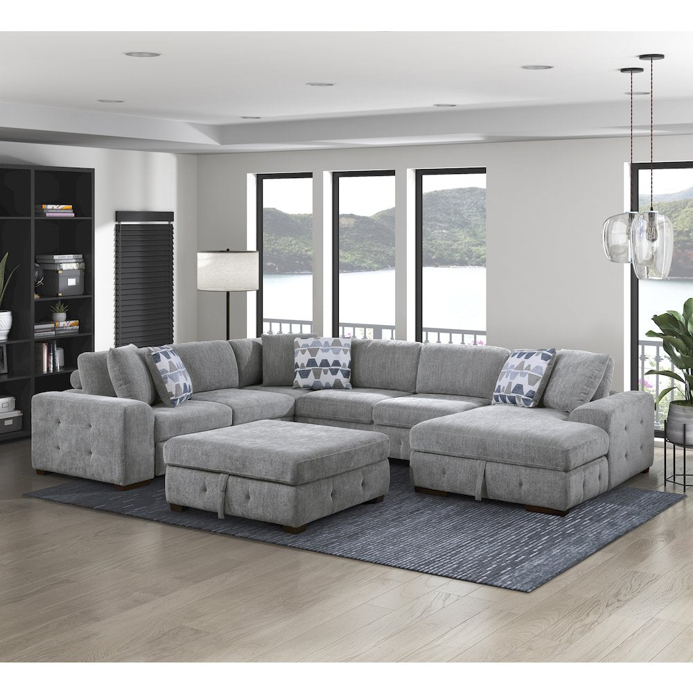 Lexicon Raife Chenille 5-Piece Sectional with Right Chaise in Gray