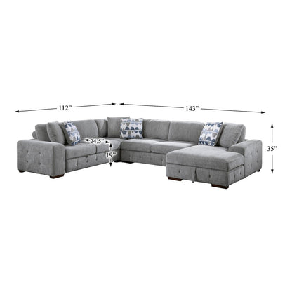 Lexicon Raife Chenille 5-Piece Sectional with Right Chaise in Gray