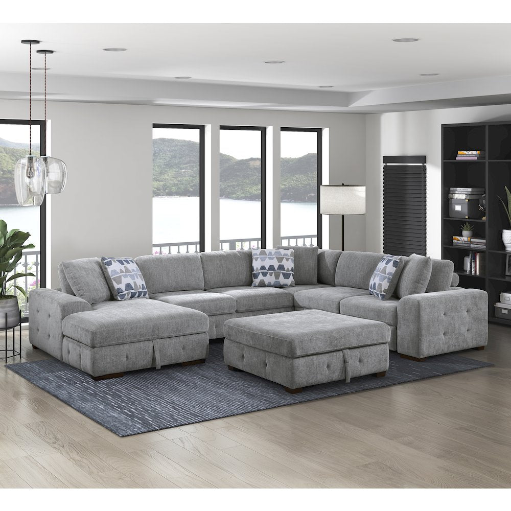Lexicon Raife Chenille 5-Piece Sectional with Left Chaise in Gray
