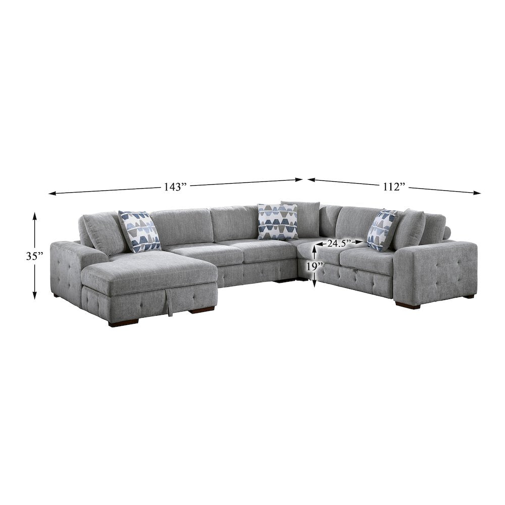 Lexicon Raife Chenille 5-Piece Sectional with Left Chaise in Gray