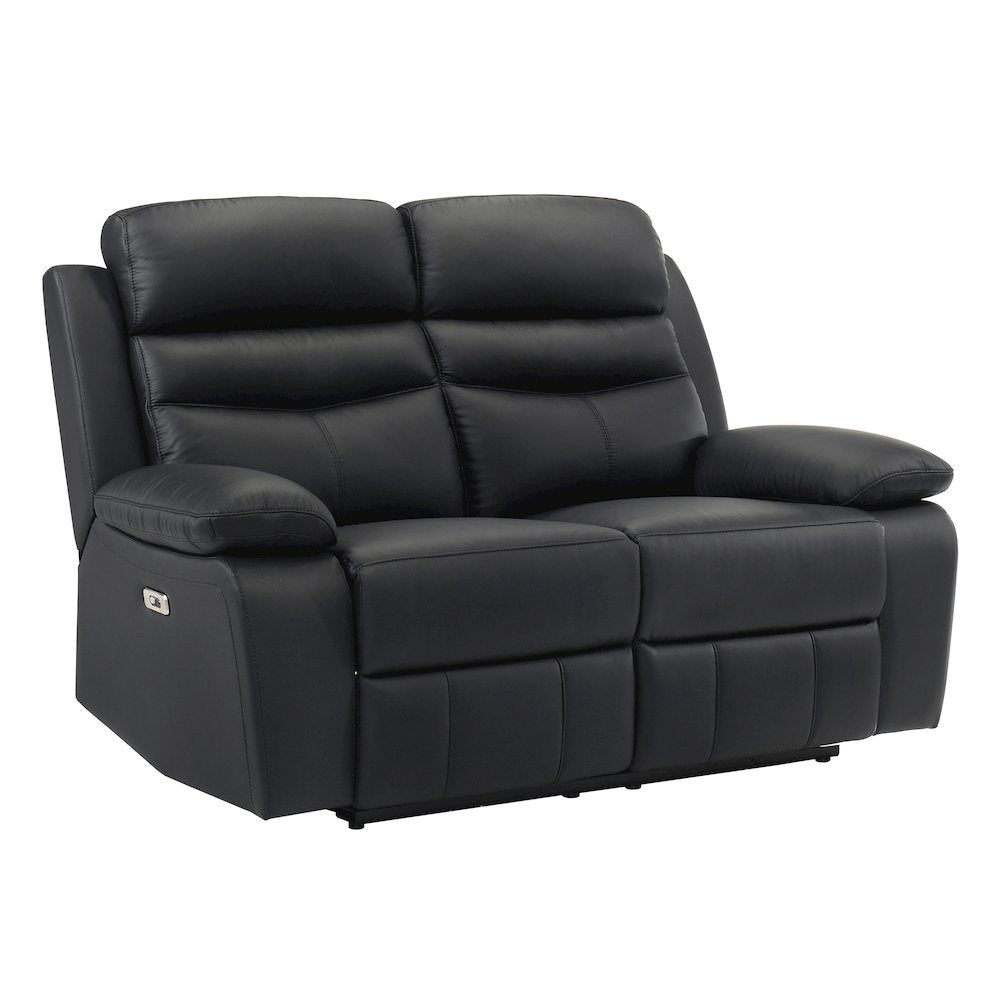 Hancock Leather Power Double Reclining Love Seat In Black