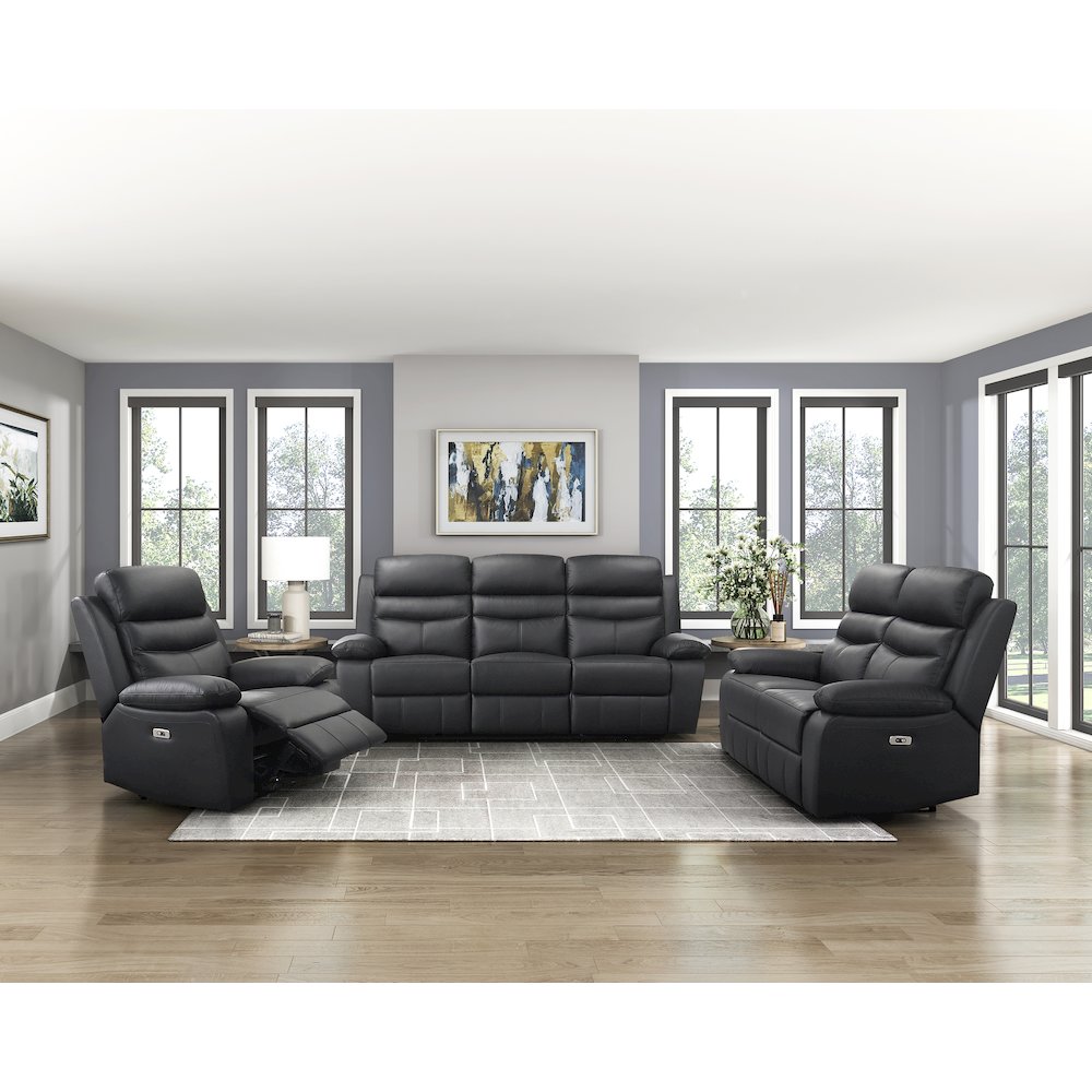 Hancock Leather Power Double Reclining Love Seat In Black