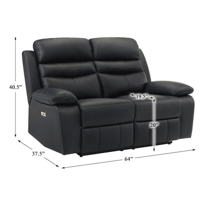 Hancock Leather Power Double Reclining Love Seat In Black