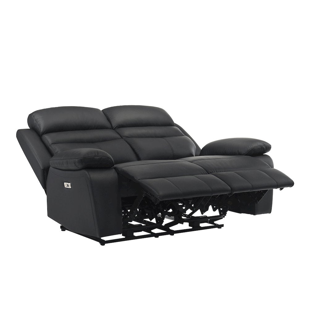 Hancock Leather Power Double Reclining Love Seat In Black