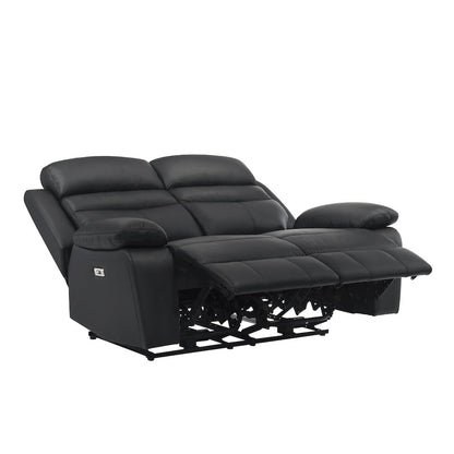 Hancock Leather Power Double Reclining Love Seat In Black