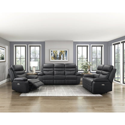 Hancock Leather Power Double Reclining Sofa In Black
