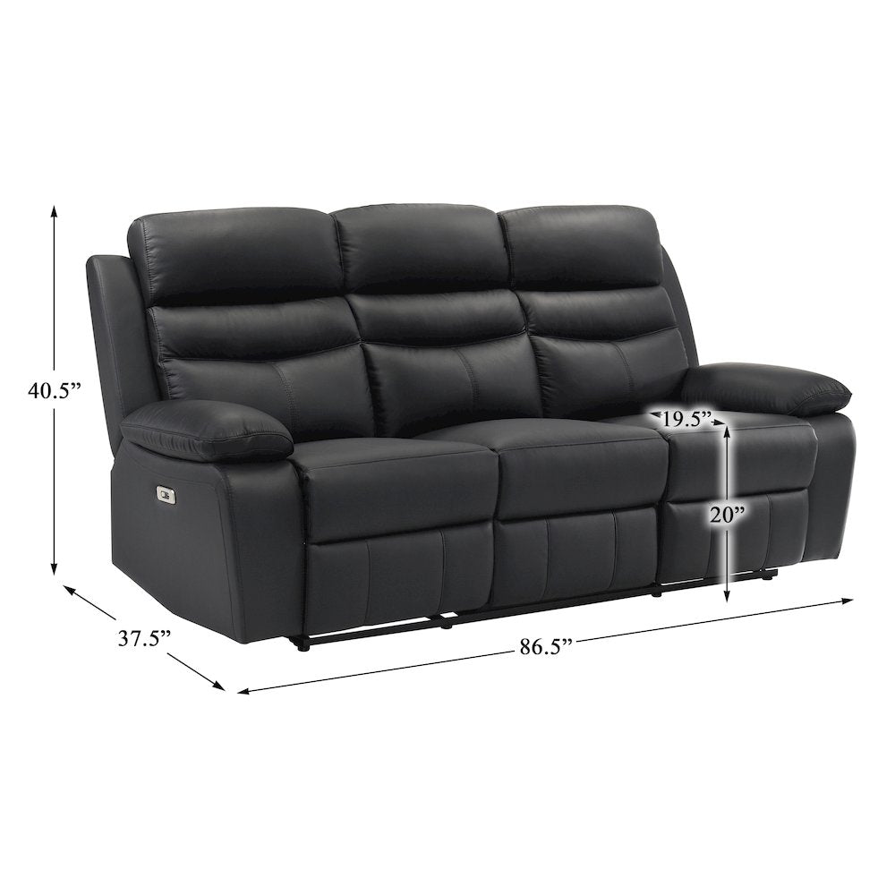 Hancock Leather Power Double Reclining Sofa In Black