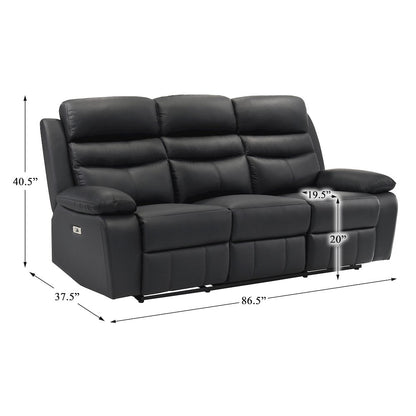 Hancock Leather Power Double Reclining Sofa In Black