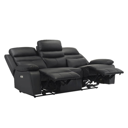 Hancock Leather Power Double Reclining Sofa In Black
