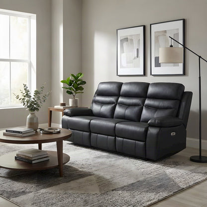 Hancock Leather Power Double Reclining Sofa, Recliner Couch and Loveseat, Black