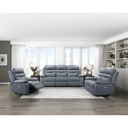 Hancock Leather Power Reclining Chair In Blue