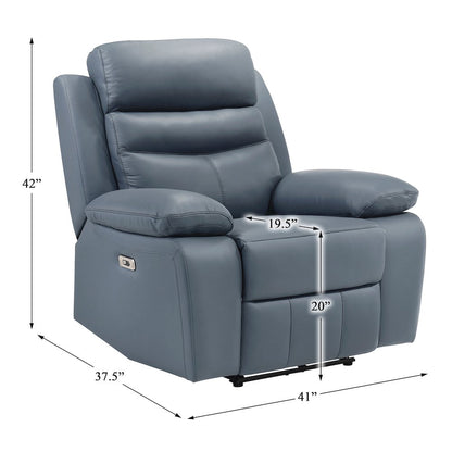 Hancock Leather Power Reclining Chair In Blue