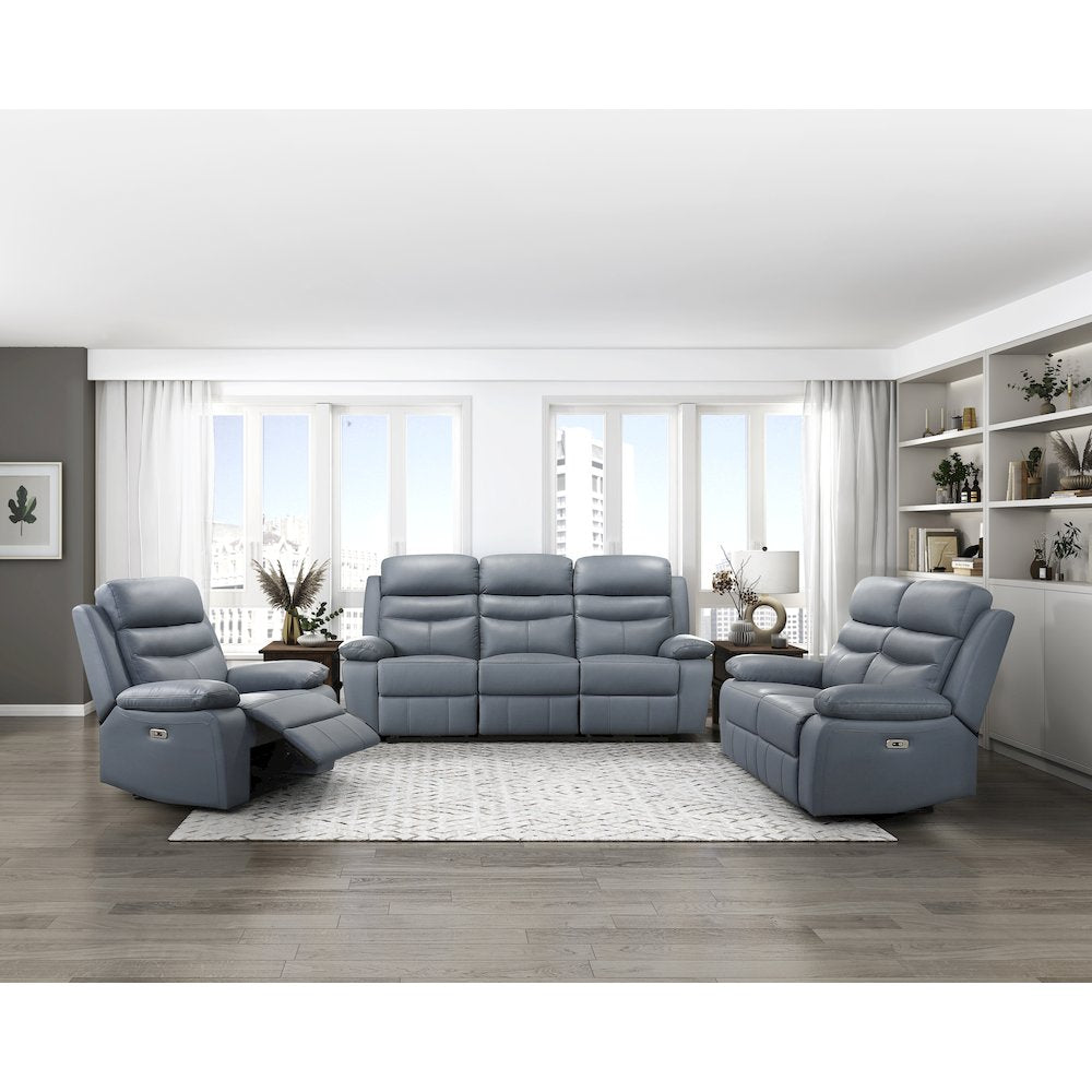 Hancock Leather Power Double Reclining Love Seat In Blue