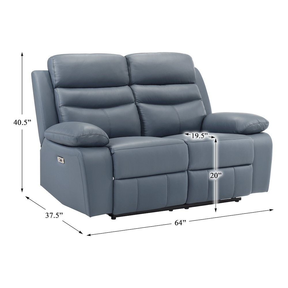 Hancock Leather Power Double Reclining Love Seat In Blue