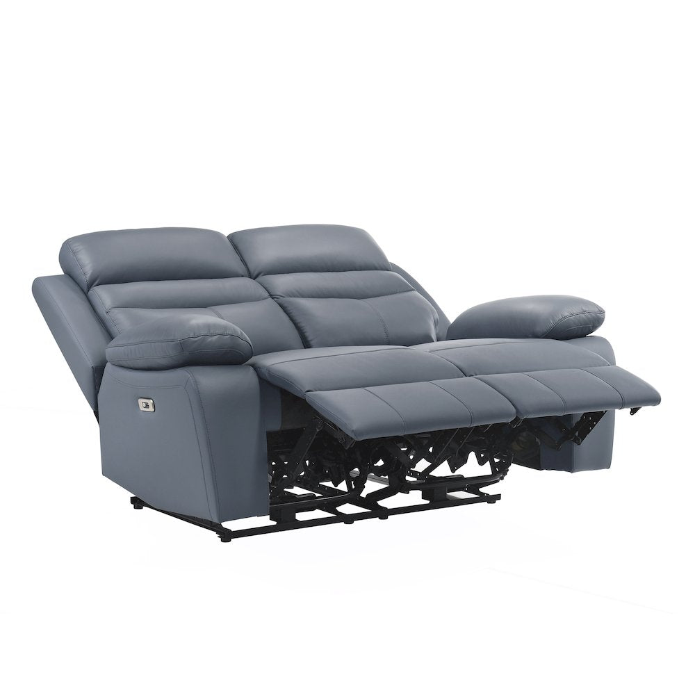 Hancock Leather Power Double Reclining Love Seat In Blue