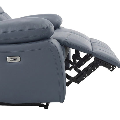 Leather Power Double Reclining Love Seat with Dual Electric Recline, Blue