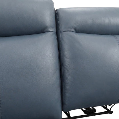 Leather Power Double Reclining Love Seat with Dual Electric Recline, Blue