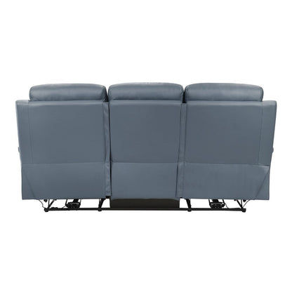 Hancock Leather Power Double Reclining Sofa In Blue