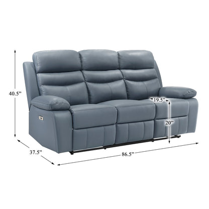 Hancock Leather Power Double Reclining Sofa In Blue