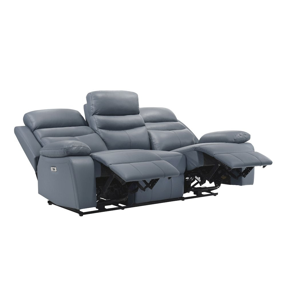Hancock Leather Power Double Reclining Sofa In Blue