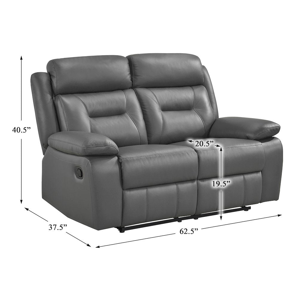 Laconia Leather Double Reclining Love Seat In Dark Gray