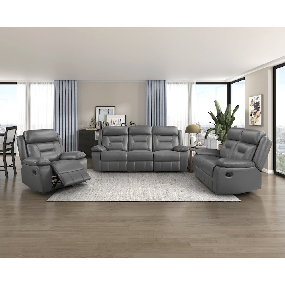 Laconia Leather Double Reclining Sofa In Dark Gray
