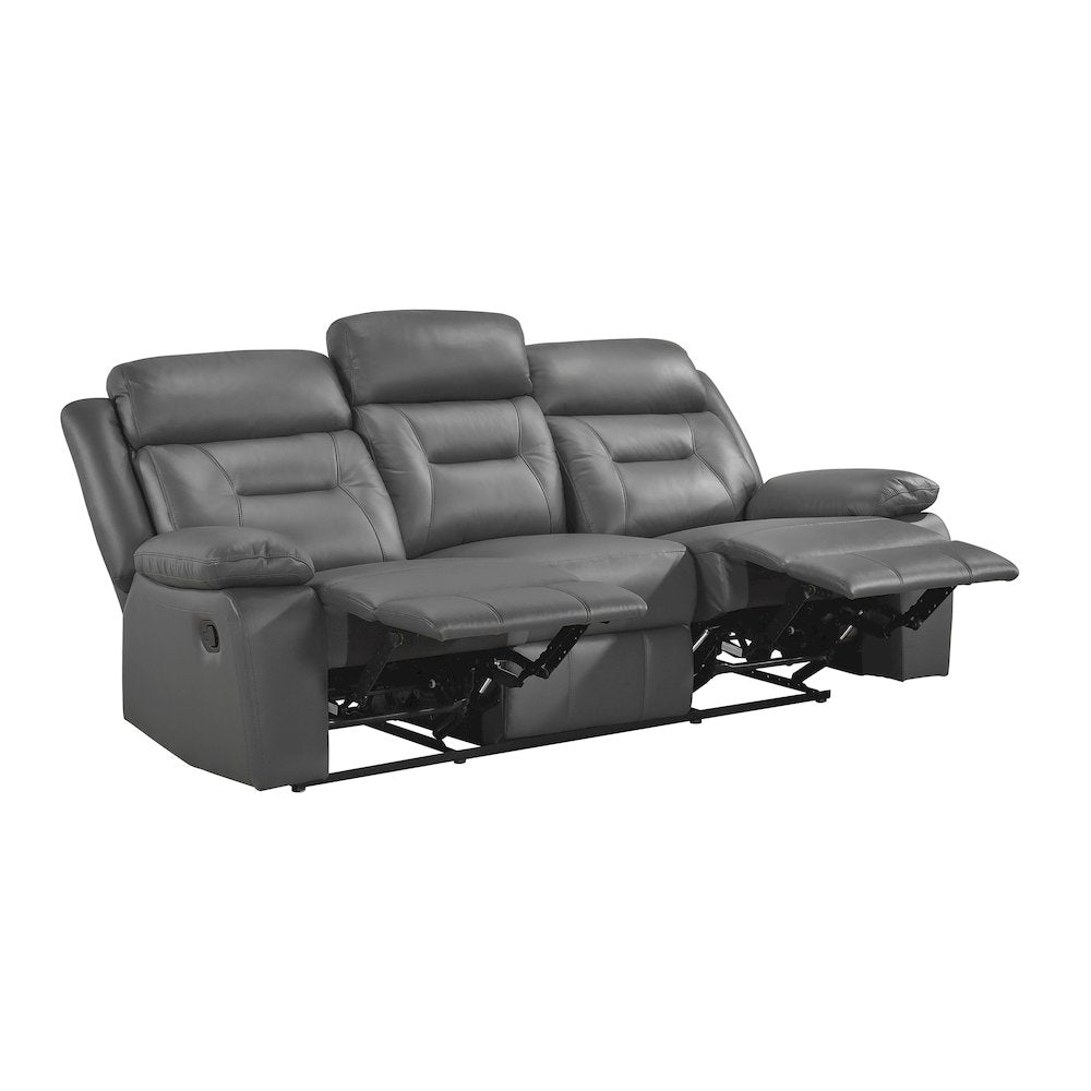 Laconia Leather Double Reclining Sofa In Dark Gray