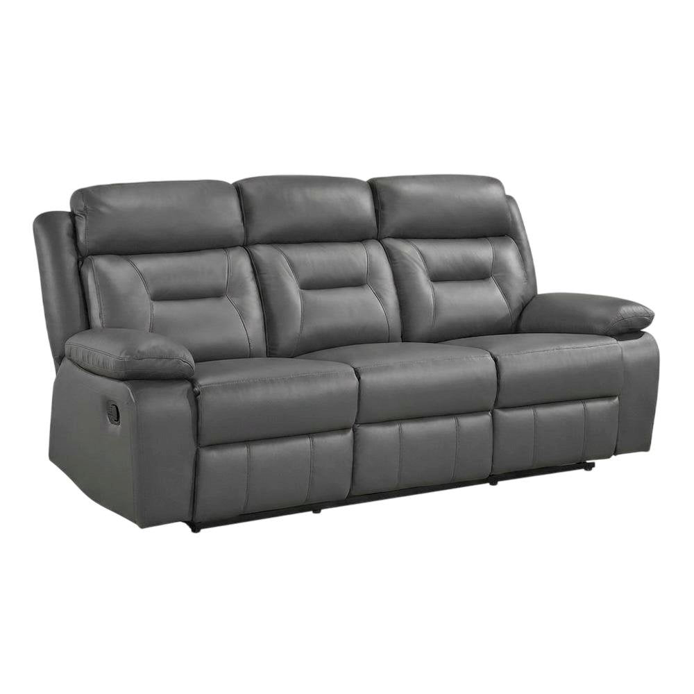 Laconia Leather Double Reclining Sofa with Top Grain for Living Room, Dark Gray