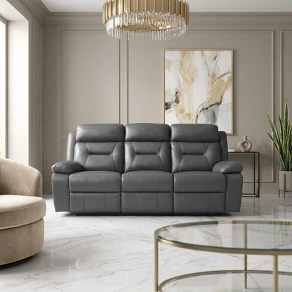 Laconia Leather Double Reclining Sofa with Top Grain for Living Room, Dark Gray