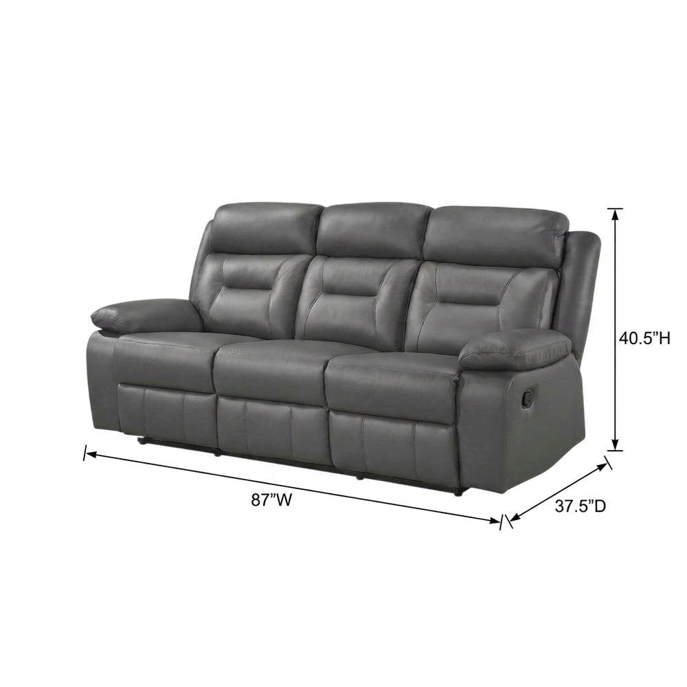 Laconia Leather Double Reclining Sofa with Top Grain for Living Room, Dark Gray