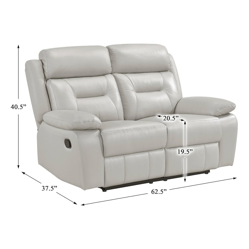 Laconia Leather Double Reclining Love Seat In Silver