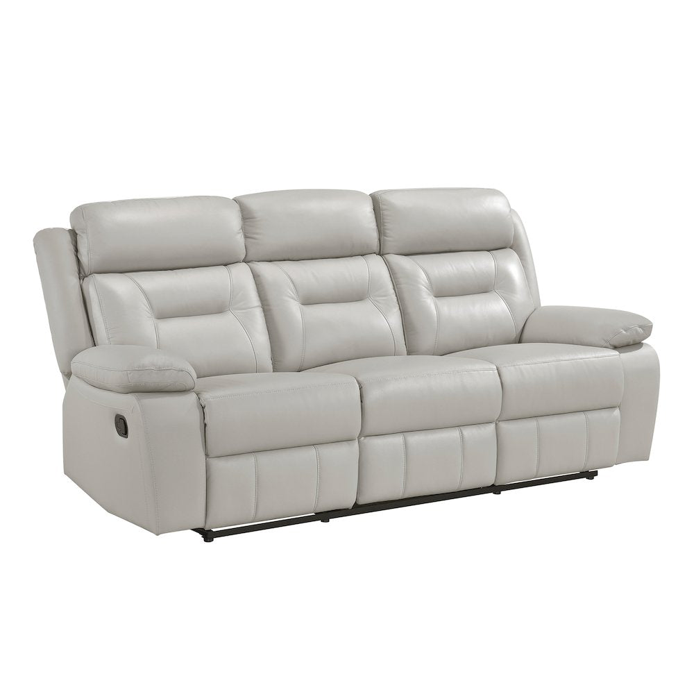 Laconia Leather Double Reclining Sofa In Silver