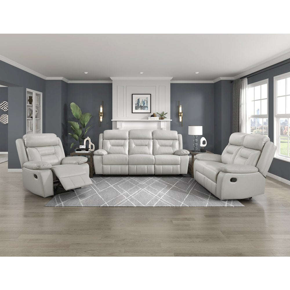 Laconia Leather Double Reclining Sofa In Silver