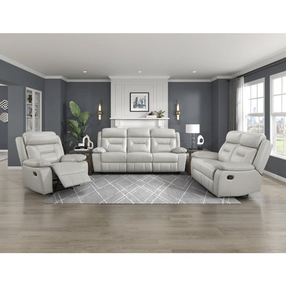 Laconia Leather Double Reclining Sofa In Silver