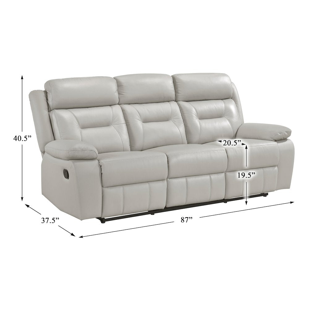 Laconia Leather Double Reclining Sofa In Silver